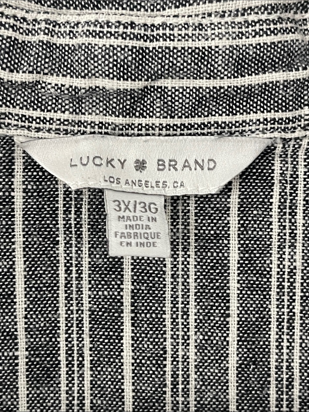 Lucky Brand Women's 3X Linen Blend Charcoal Gray Ivory Striped Button Down - Picture 4 of 5